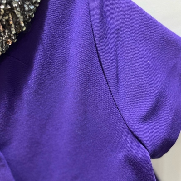 Milly Purple Blouse w/ Black Sequin Collar Back Buttons Short Sleeve Sz SM USA - Picture 10 of 11